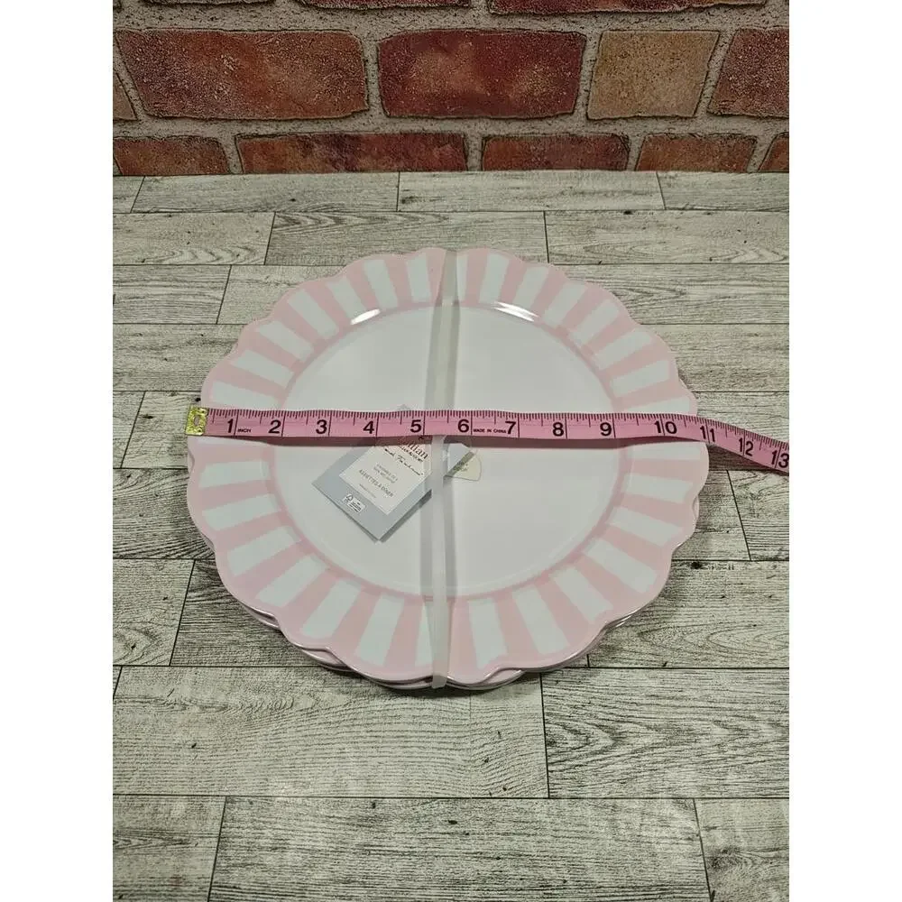 Lillian August French Farmhouse Pink/White Melamine Dinner Plates 11